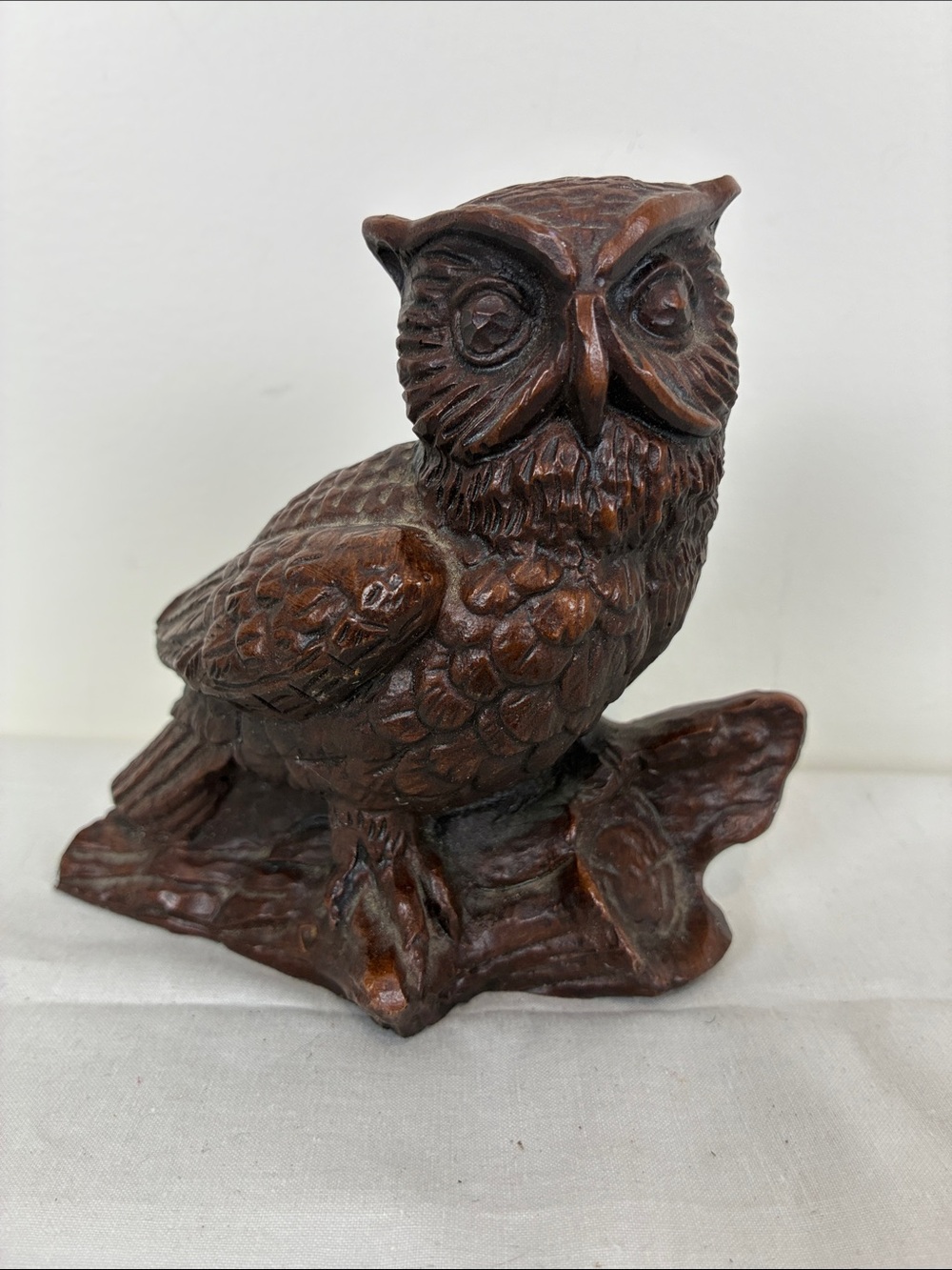Vintage Red Mill Molden Pecan Shell Resin Owl Sculpture Heavy Brown